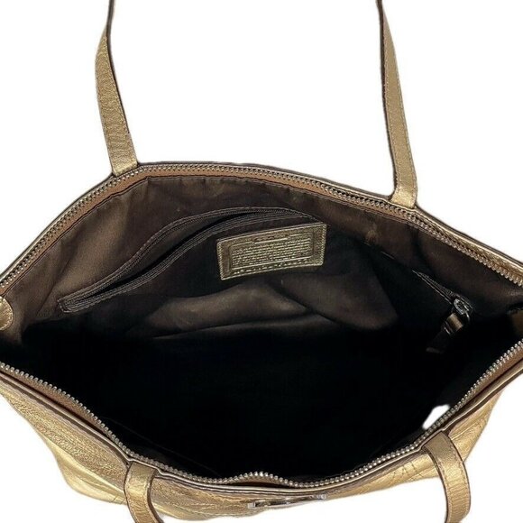 Gold COACH Signature Metallic Tote Bag With Logo & Zip Closure - Picture 6 of 9